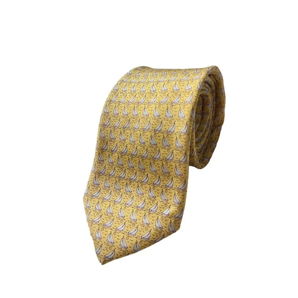 Vineyard Vines Martha's‎ Vineyard Sailboat Print Silk Tie Yellow Nautical Z-2